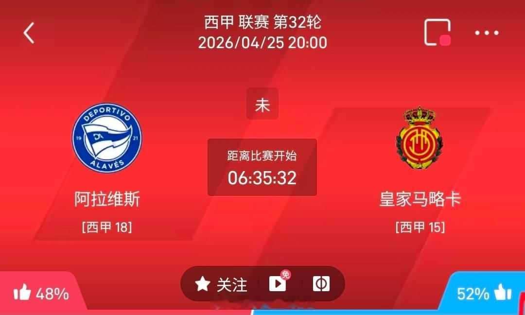 【足球】周六008西甲联赛方向：阿拉维斯vs马洛卡西甲：阿拉维斯VS马洛卡时间：