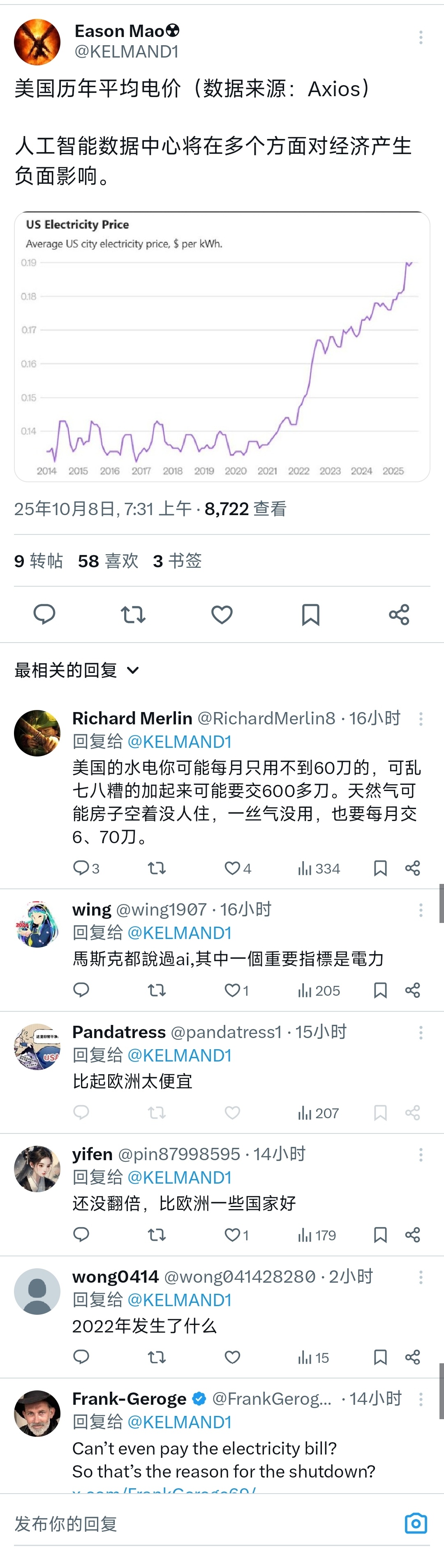 美国的电价，评论区说比欧洲好太多[doge][doge][doge] ​​​