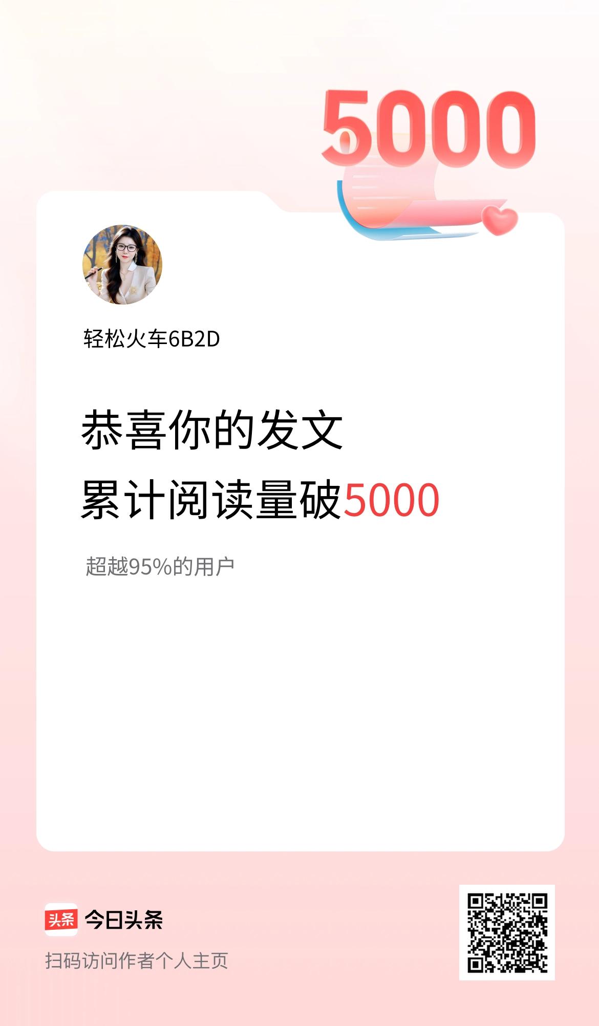 🤝我在头条累计获得阅读量破5000啦！