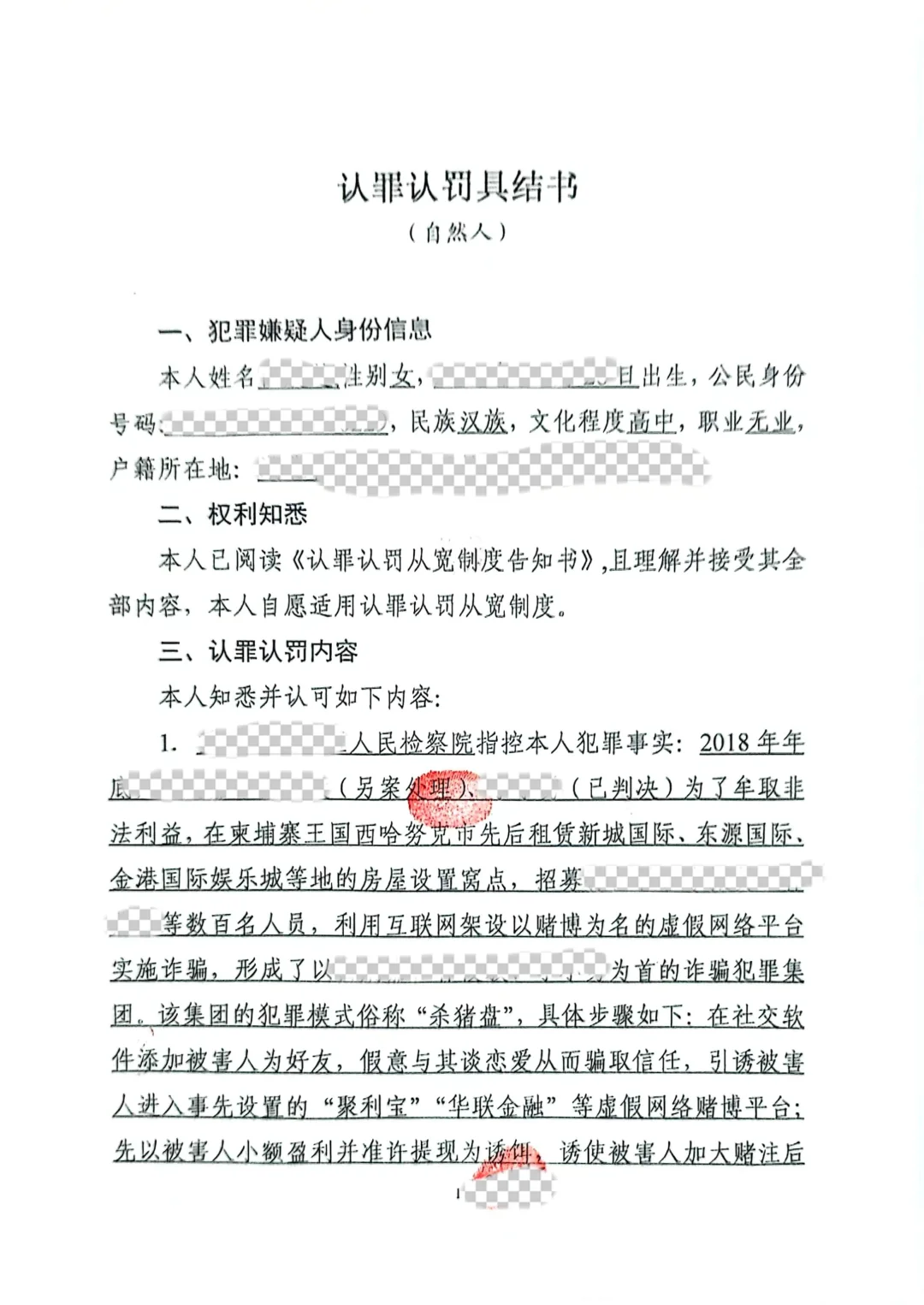 境外杀猪盘诈骗，自首，不起诉