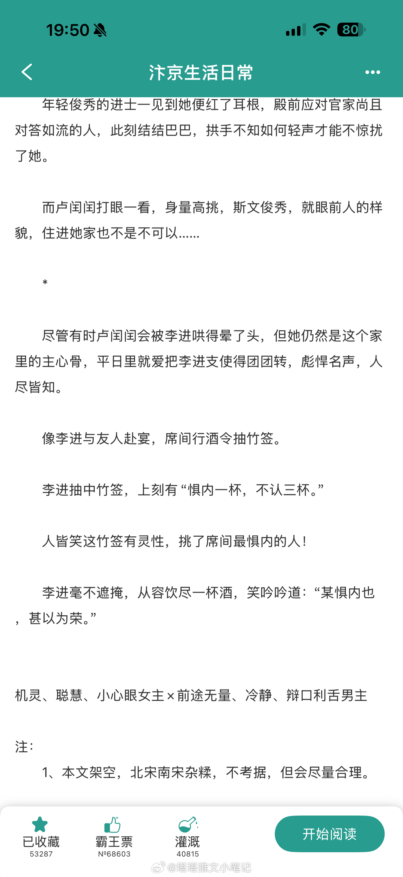 推文 《汴京生活日常》BY东边小耳朵        最近在看这篇文，女主独苗苗，