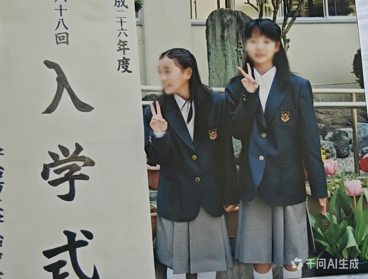 昨天收拾书，从书里掉出来我俩亲侄女的照片。好像是她们那年上高中，拍照的照片。服装