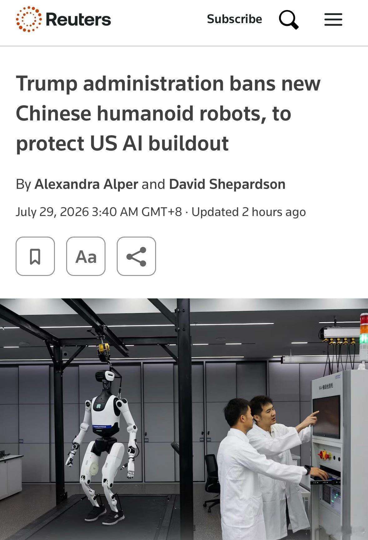 外媒报特朗普拟限制中国机器人美国联邦通信委员会宣布，将先进机器人设备，包括人形机