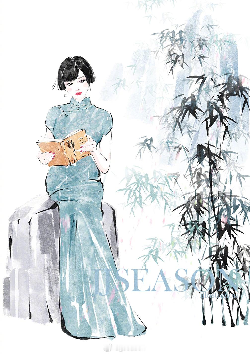 千山鸟飞绝，万径人踪灭。空寂清幽 世外桃源国风[超话]东方美学时尚插画 ​​​