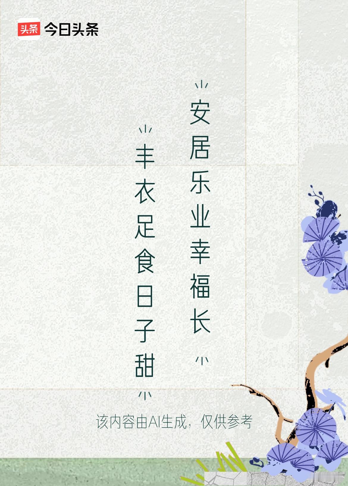 微头条《原创》
上联：丰衣足食日子甜
下联：安居乐业幸福长

这个下联“安居乐业