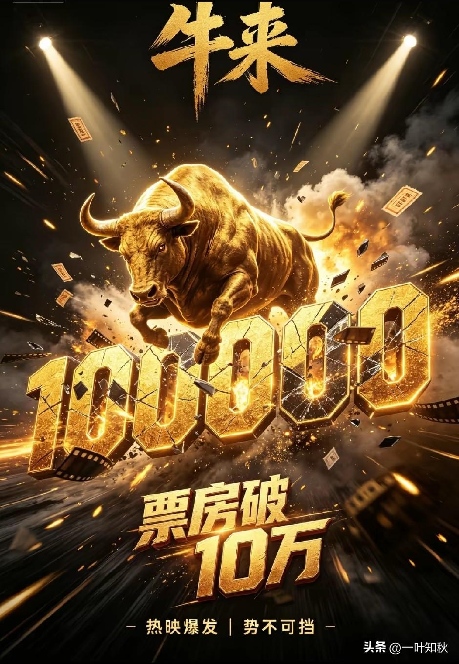 《牛来》票房突破10万大关。
猛牛逆袭，势不可挡。许愿接力，愿A股牛也来吧[奋斗