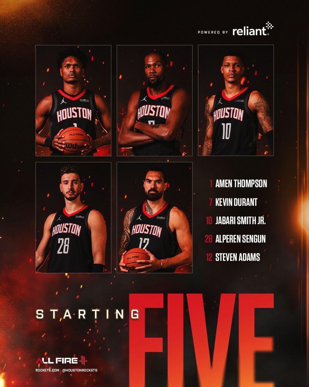火箭vs鹈鹕NBA季前赛 火箭排出超大首发：阿门、小贾、杜兰特、申京、亚当斯。看
