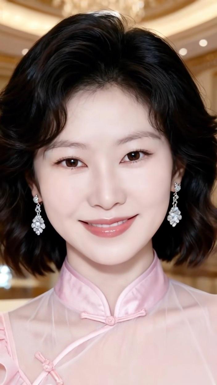 优雅气质，粉色旗袍，微笑动人