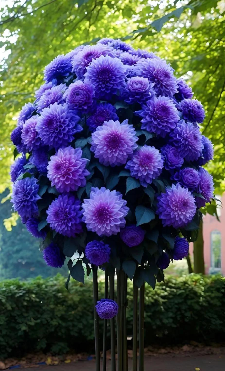 《水调歌头·大丽花》
 秋日赏花卉，最爱大丽花。娇姿摇曳何处，庭院绽芳华。五彩斑