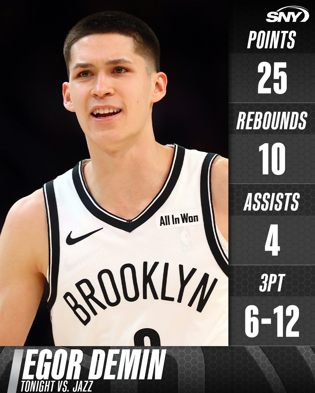 属于杰明的夜晚！25分 生涯新高10篮板 生涯新高4助攻三分12中6连续34场命