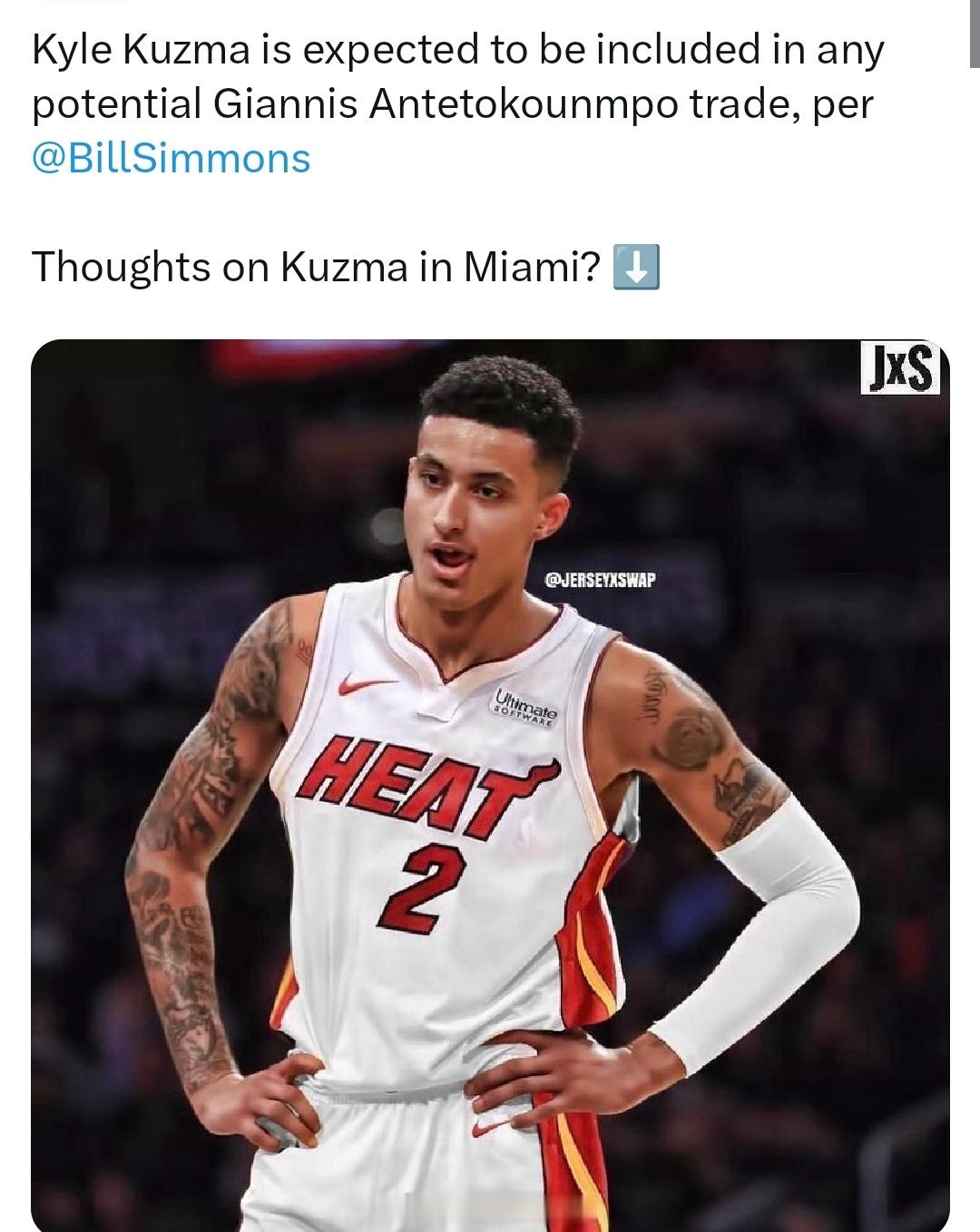 比尔西蒙斯说，库兹马将会被加入到任何有关字母哥的交易中nba交易