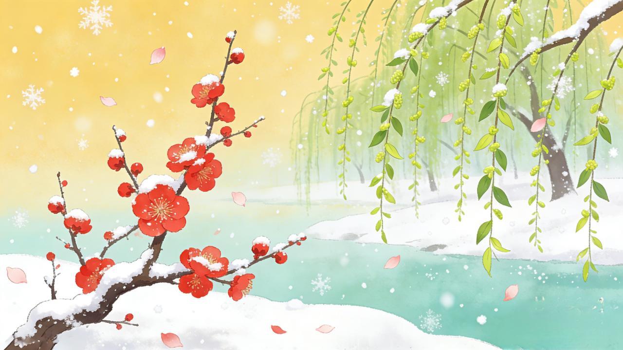 上联:雪落梅花俏，求下联？ 迎春柳色新