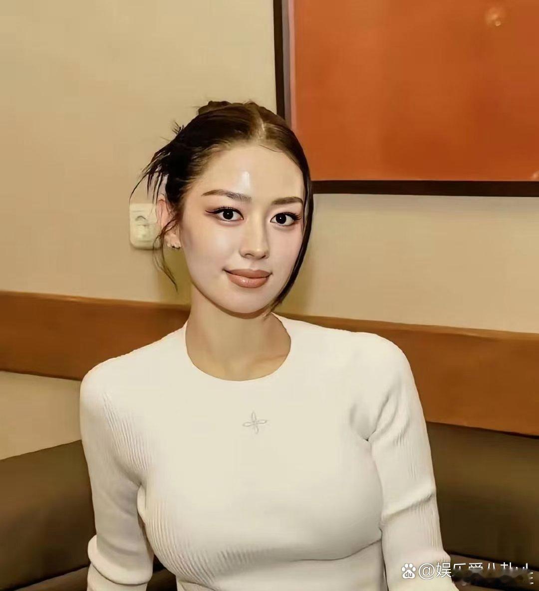 吉娜额头饱满圆润，下颌线条端正大气，面相端庄十分耐看 