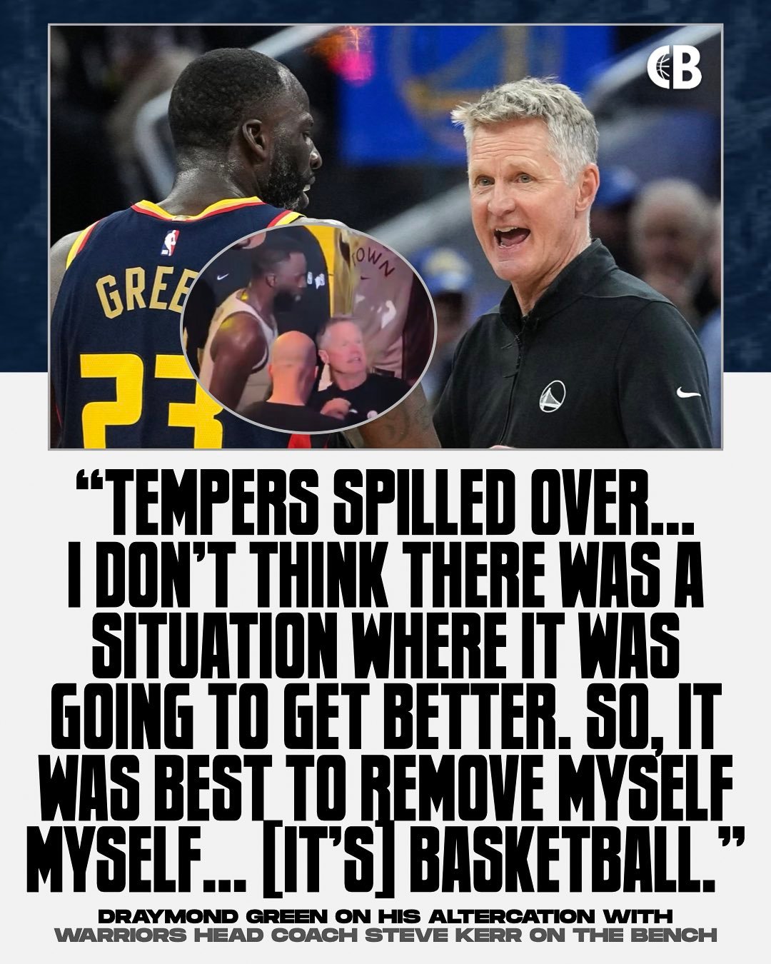 勇士魔术第三节初段，格林冲着科尔怒吼，随后他返回更衣室穿着热身服回来勇士第四节净