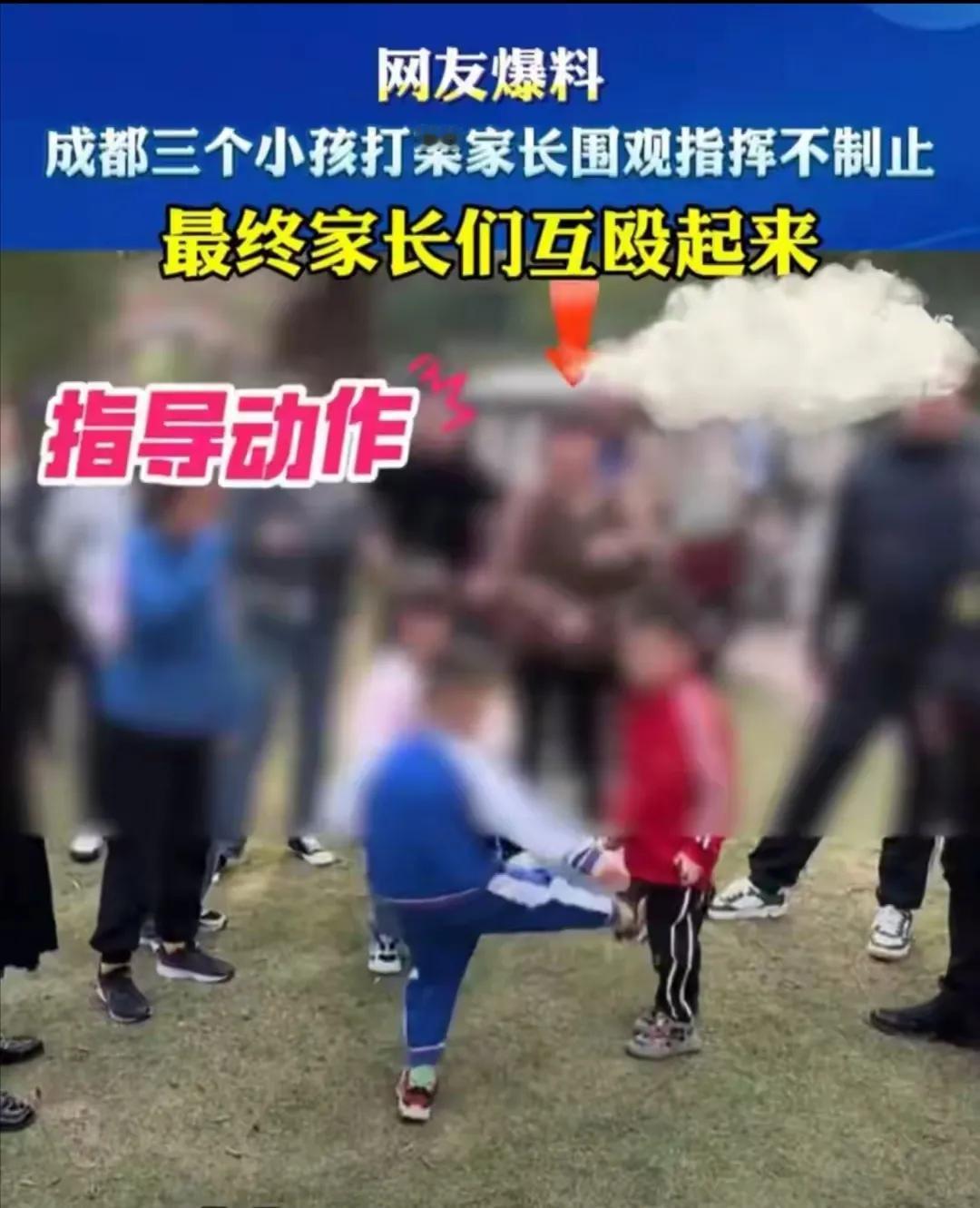 三小孩打架，家长在指挥，最后家长们打开了，就在2024年11月的四川成都呀，发生