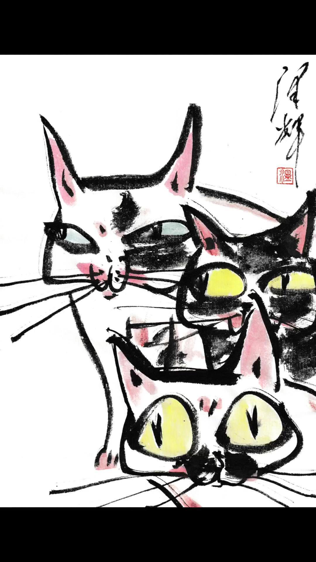 谁能拒绝一只治愈的潦草猫啊！这只猫的画简直太戳人了，连爪子都透着慵懒的可爱。毛茸