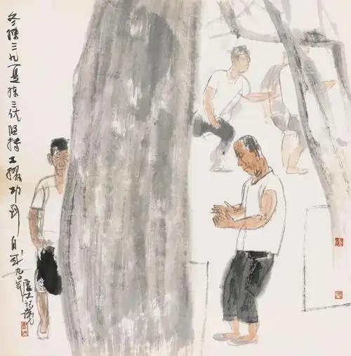 上联：晨练操舞无需乐
下联：[比心]

网络图片/诚谢侵删