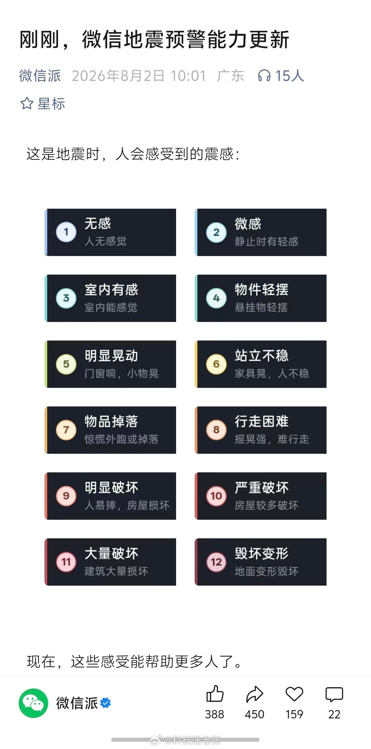 今天，中国地震台网小程序正式上线「震感上报」能力。（微信小程序）当用户收到地震预