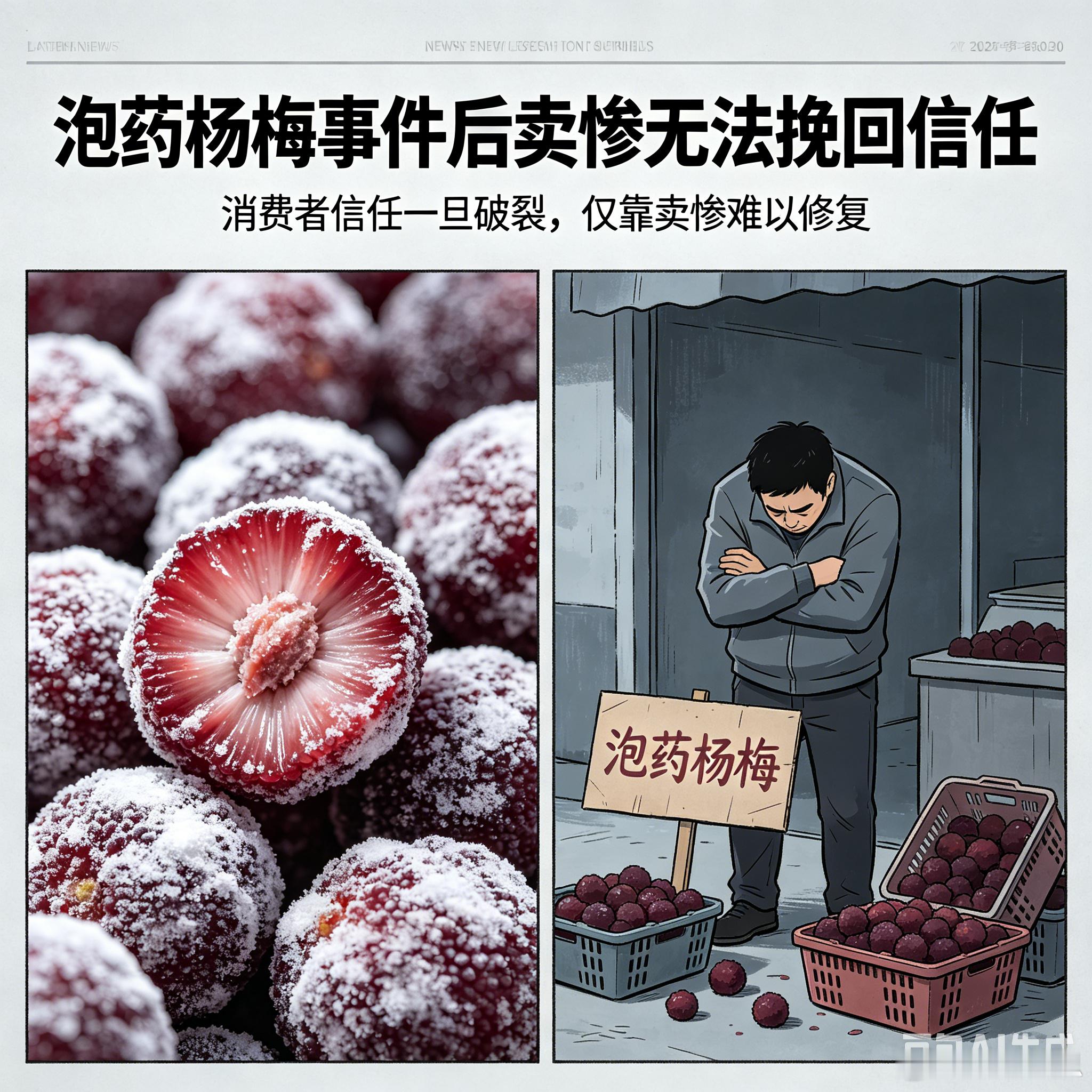 泡药杨梅事件后卖惨无法挽回信任 近日，福建漳州杨梅因收购点违规使用防腐剂和“三无