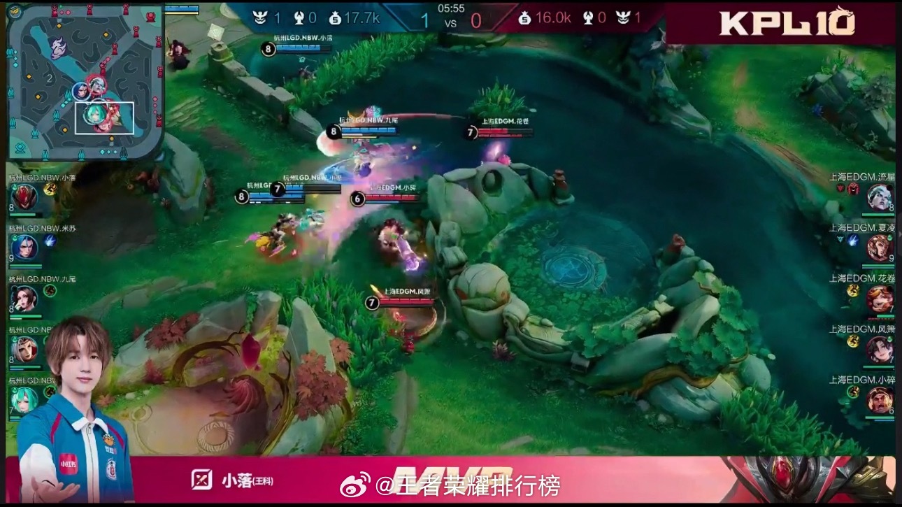 小落的白起LGDNBW对战EDGM小落白起开团承伤拉满，前期建立优势，14分钟带