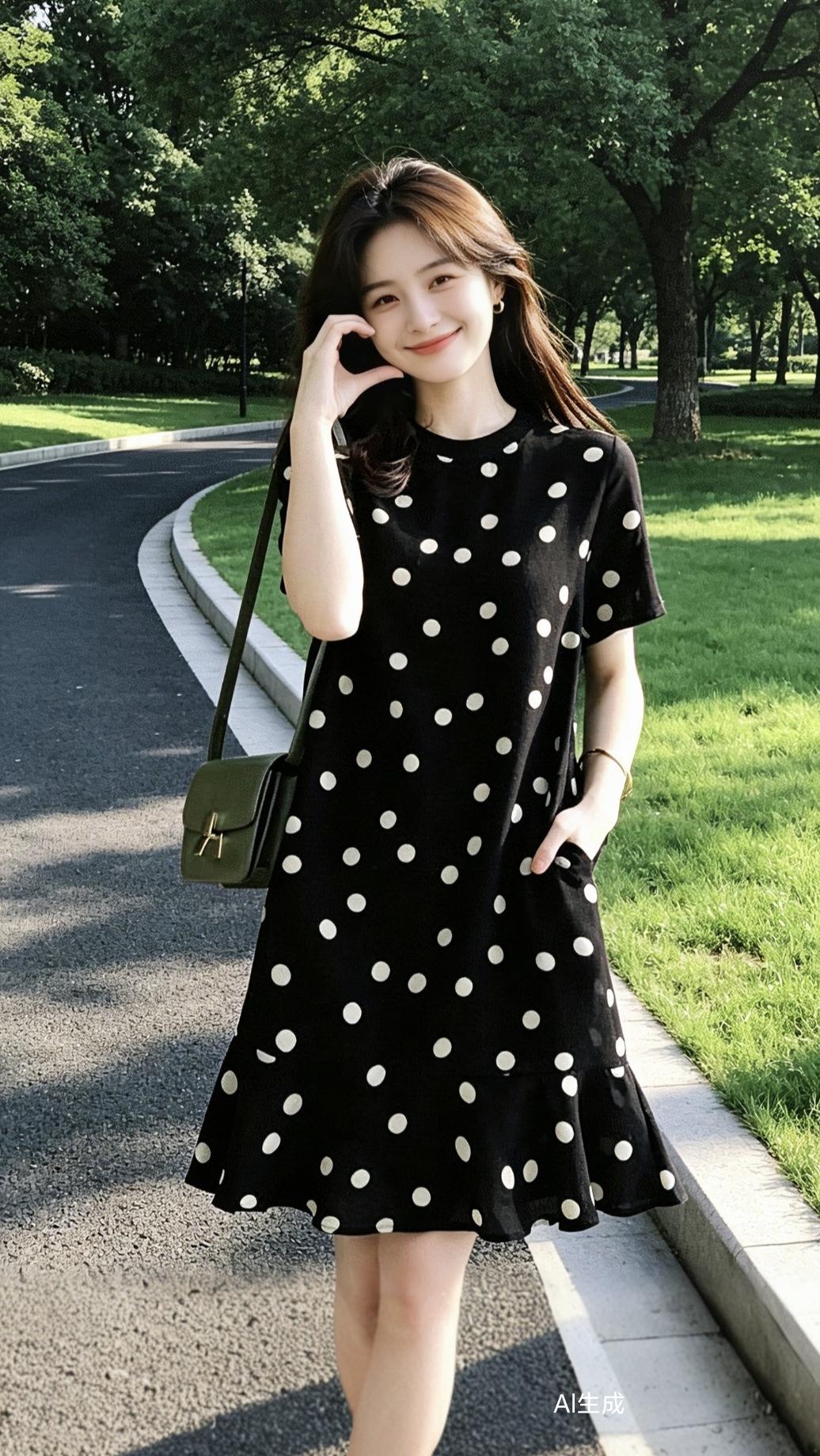 夏日氛围感穿搭 波点显瘦连衣裙 鱼尾裙我又心动了女装