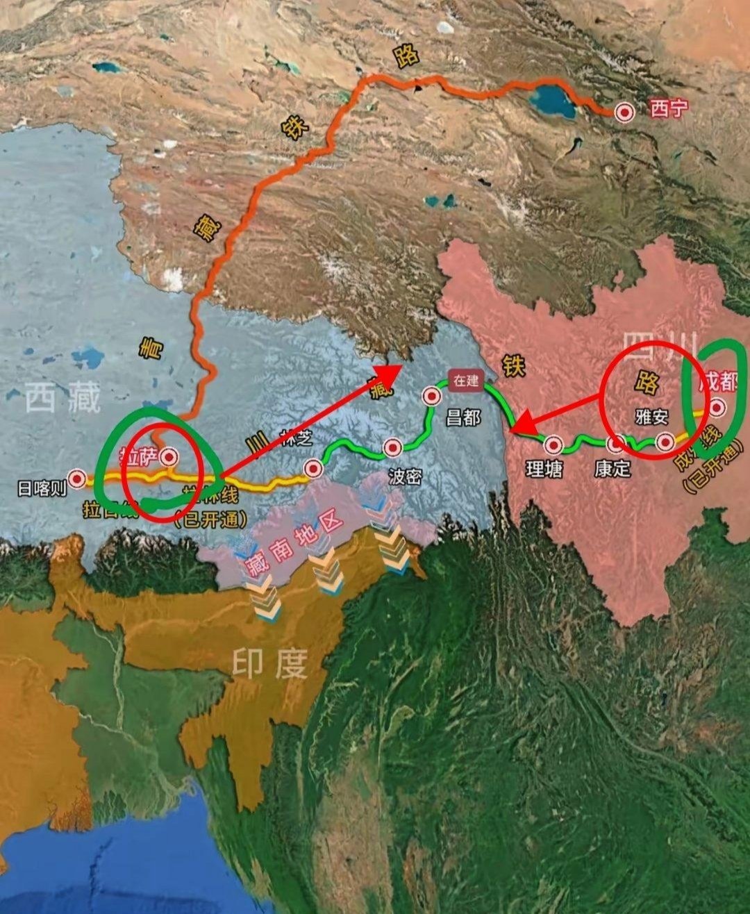 晴雨风说史[超话]晴雨风说史川藏铁路、滇藏铁路复线，离藏南只有15公里，这让阿三