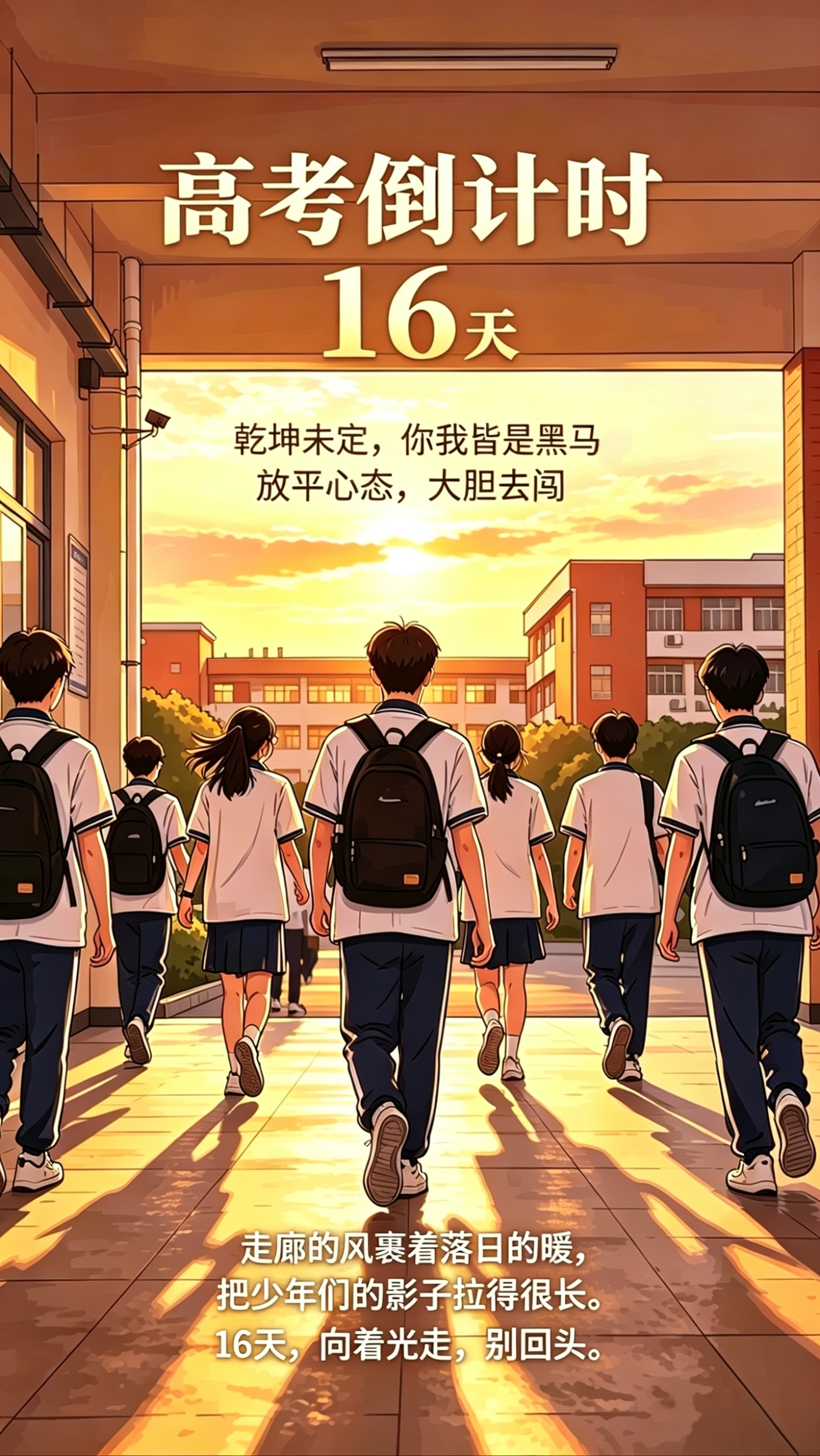 【高考倒计时16天与光同行：每日的努力不会被辜负】16天倒计时上岸当落日的余晖铺
