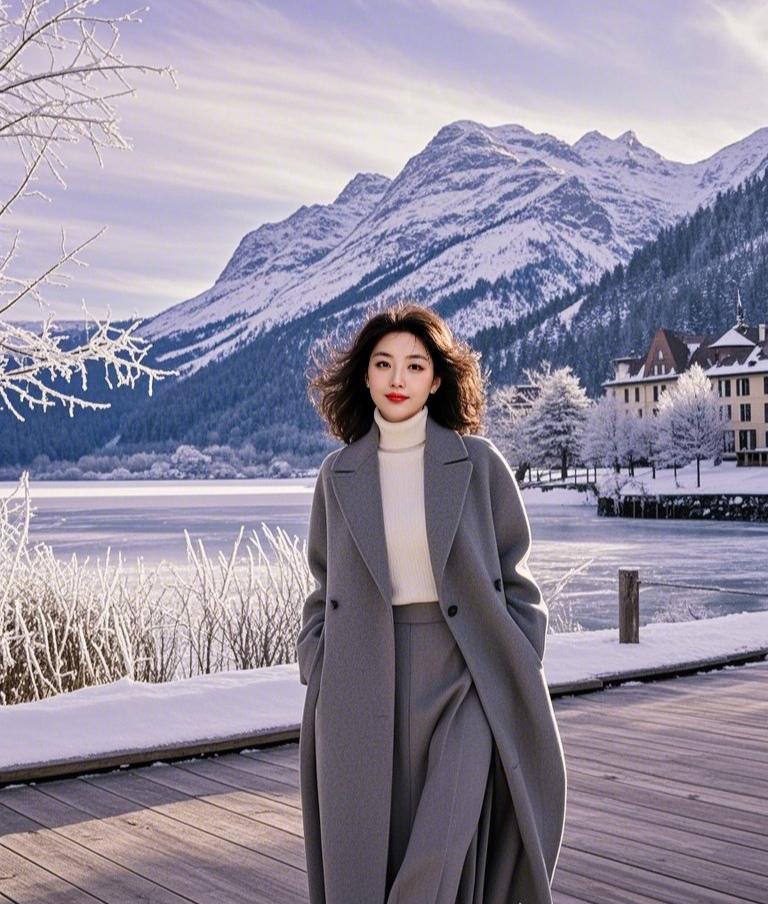 上联：雪岭含情，湖光映日冬景丽
下联：木栈生趣，风抚素衣雅意长