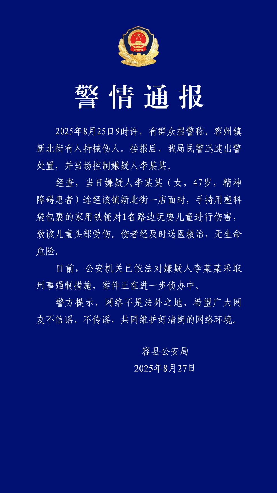 当街锤击儿童女子系精神障碍患者“精神病”是否成了“免罪金牌”？ 只要肇事者被鉴定
