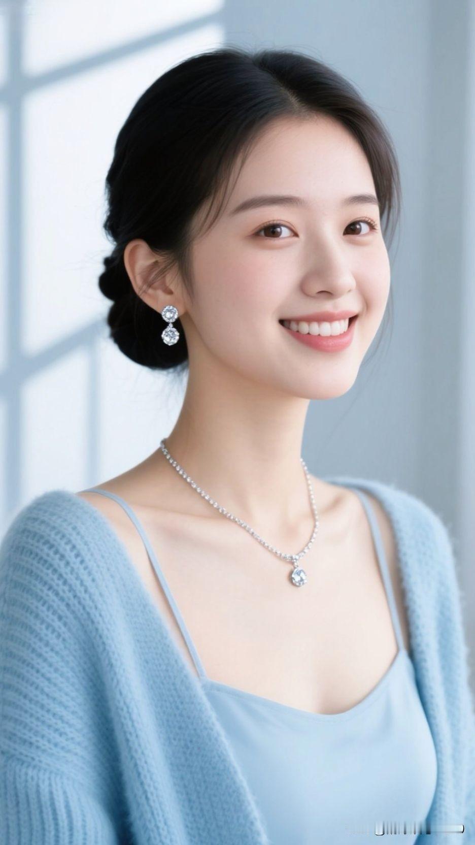 🌫️ 浅蓝是晕开的湖泊纹，银饰驮着月光的诗，她的存在就是把日常酿成了治愈的梦。