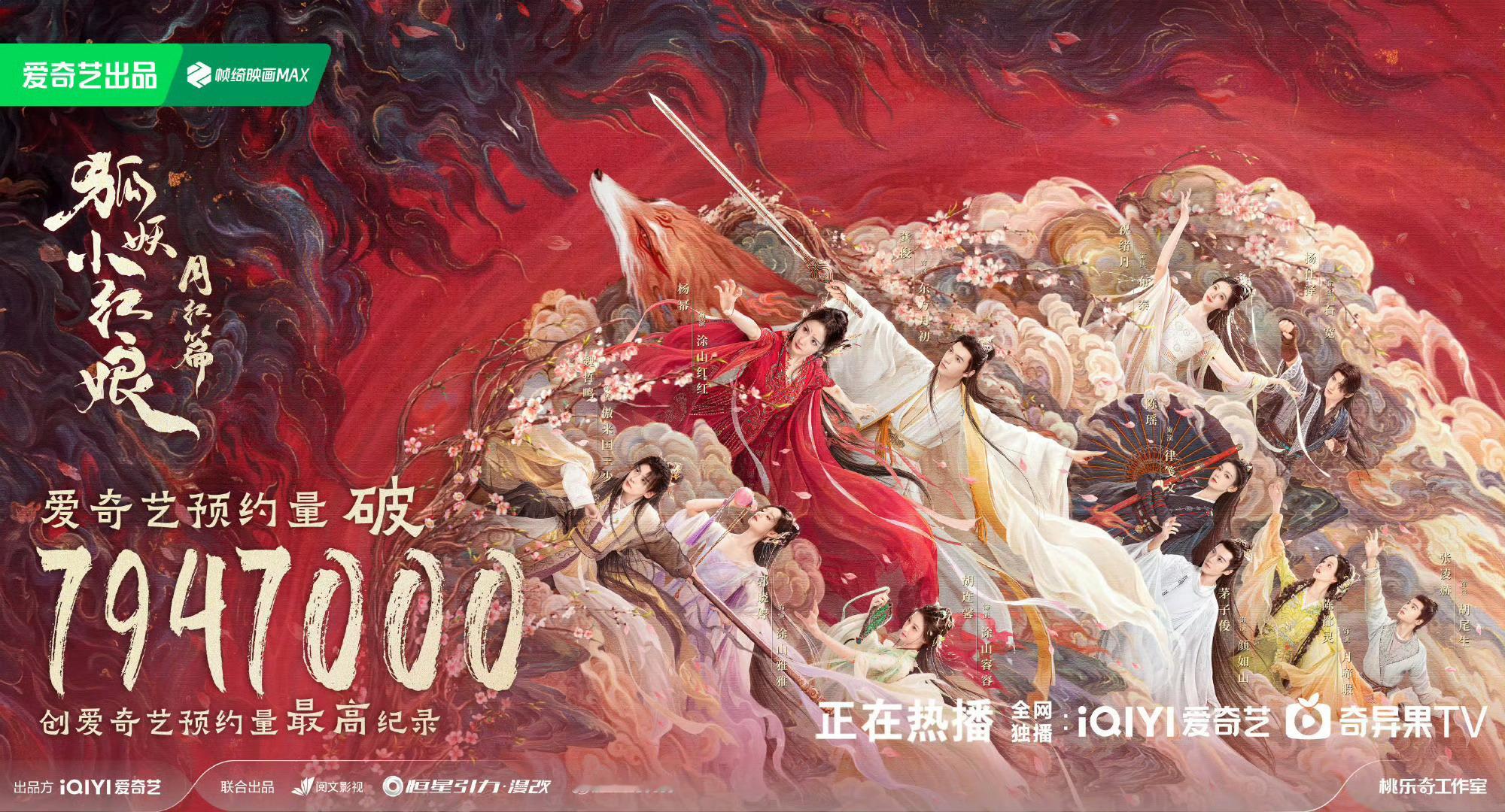 狐妖小红娘月红篇也是以将近800w的预约量突破了爱奇艺站内预约历史记录的！就是这