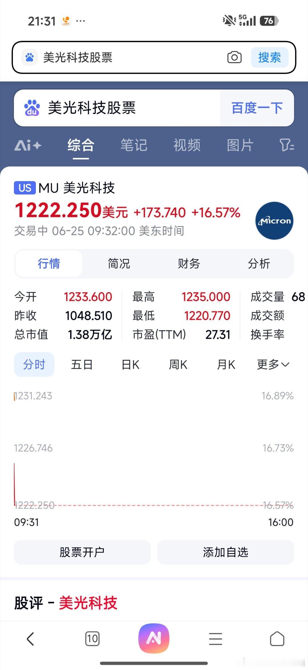 美光继续大涨