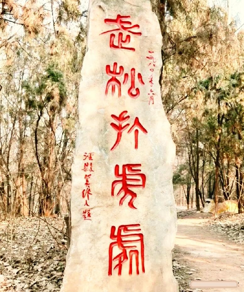 老园区篆书石刻，你猜出是哪个经典故事吗？

林间这块老旧石刻让不少游客看得一头雾