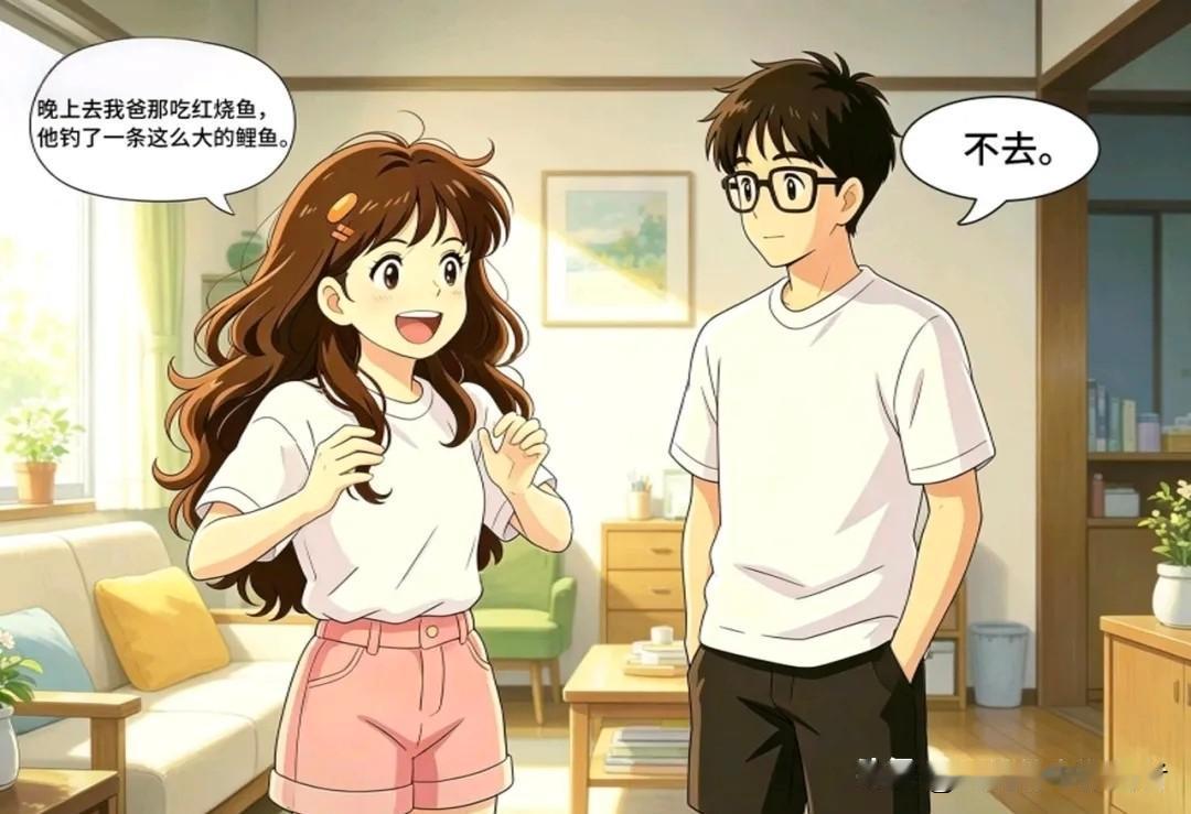 趣味漫画:老婆：今晚去我爸那吃红烧鲤鱼。老公：不去。老婆：为啥？老公：你有没有想