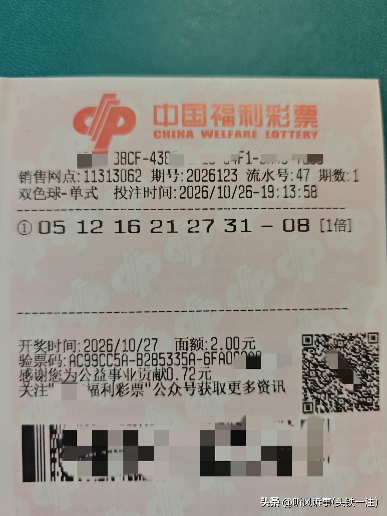 福彩双色球2026123期，头铁一注！双色球