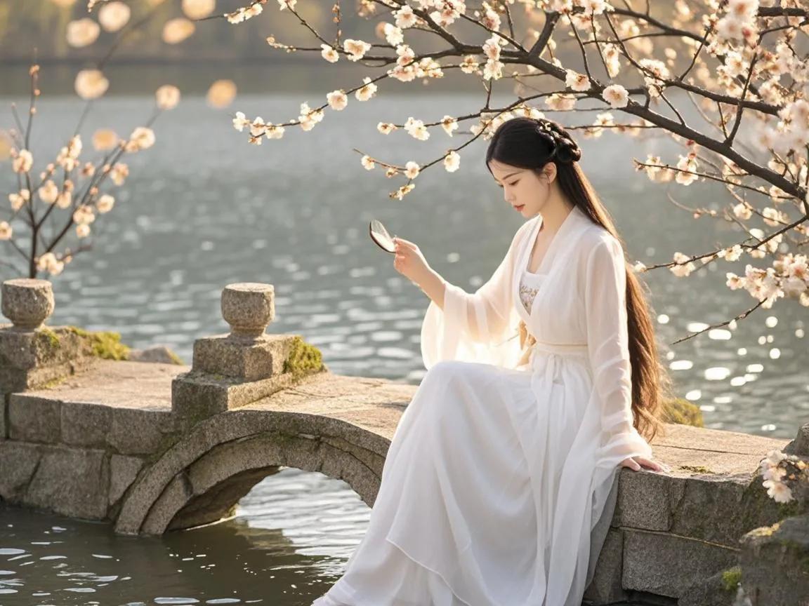 上联：桥畔梅香凝画境
下联：[火炬][火炬][火炬][火炬]
