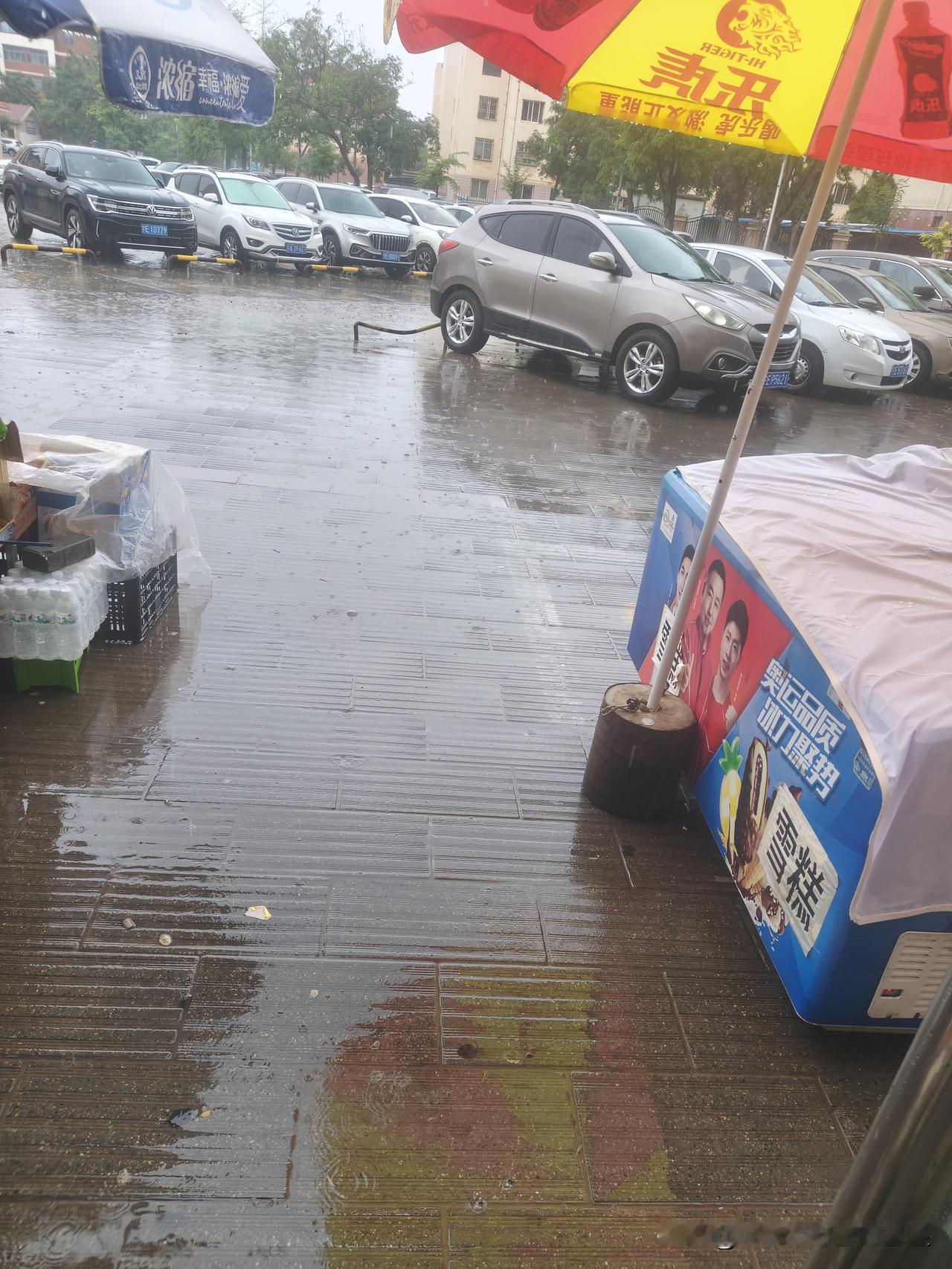 今天下大雨，出门买雪糕才看见
路边小贩有多不容易，整条人行道全积了雨水，地上坑坑