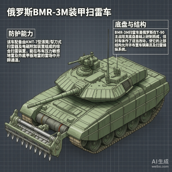 军事ai新视野 俄罗斯BMR-3M装甲扫雷车BMR-3M装甲扫雷车是俄罗斯在T-
