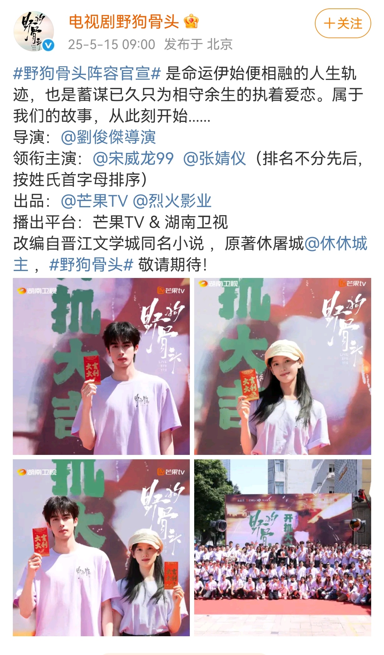 野狗⻣头阵容官宣宋威龙也算是平番的神了，期待宋威龙陈异&张婧仪苗靖 ​​​