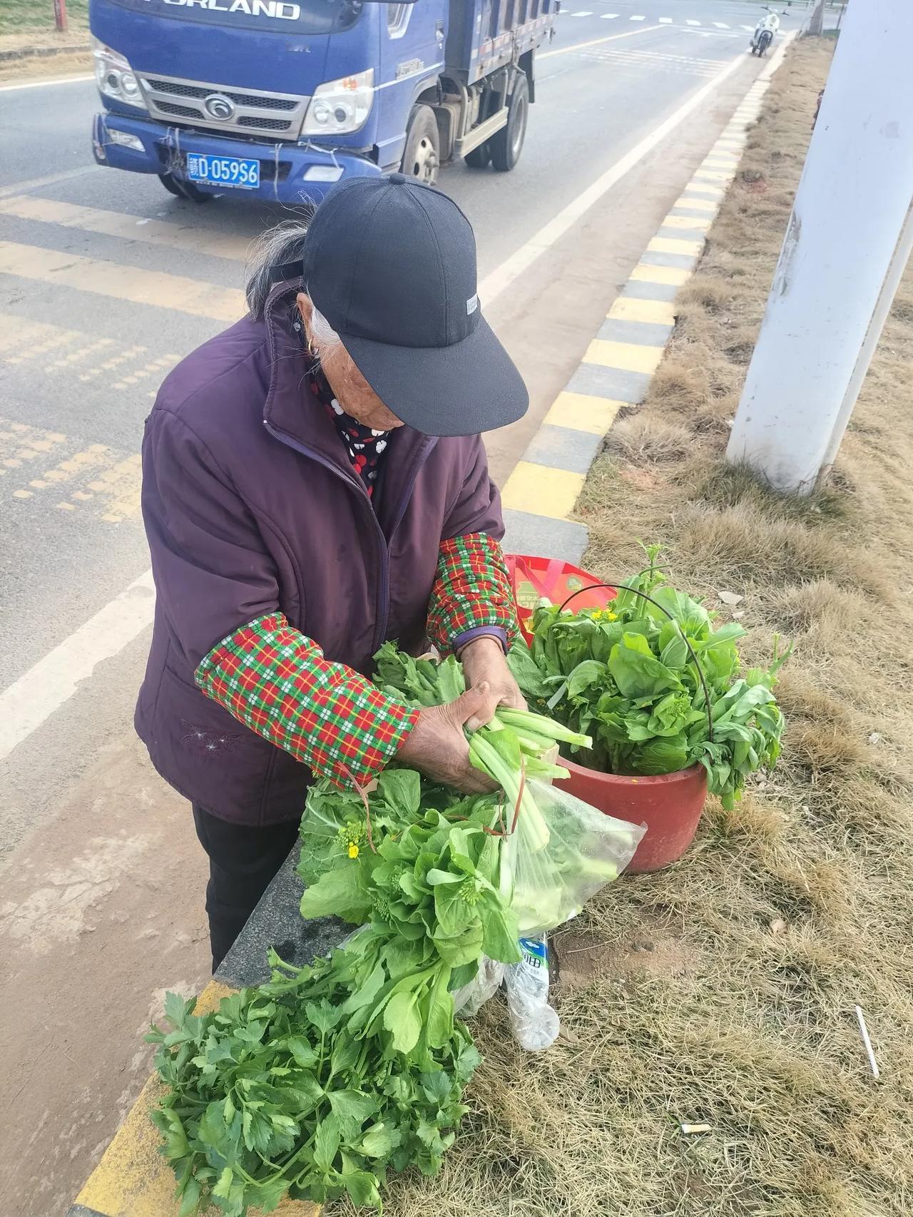 今天在路上看到一个奶奶提菜和凳子走路回去，我主动上前帮她提，这个奶奶感动的把芹菜