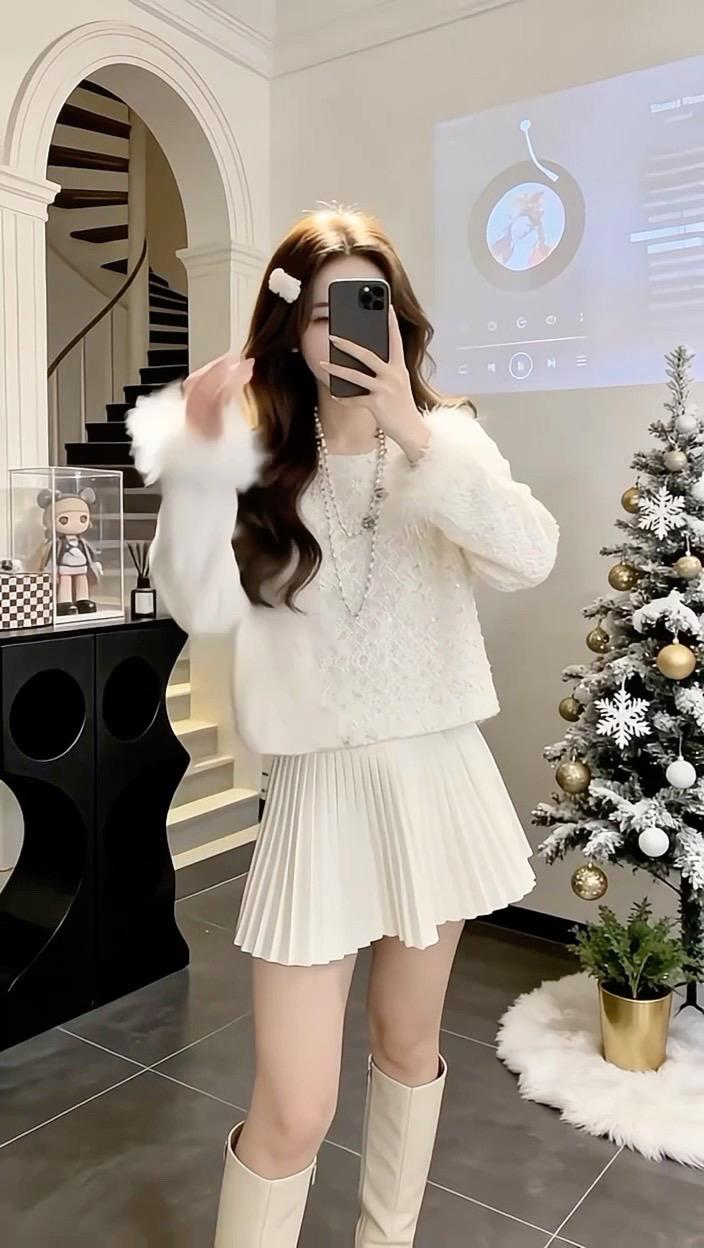 小香风穿搭 亮片上衣 洋气上档次