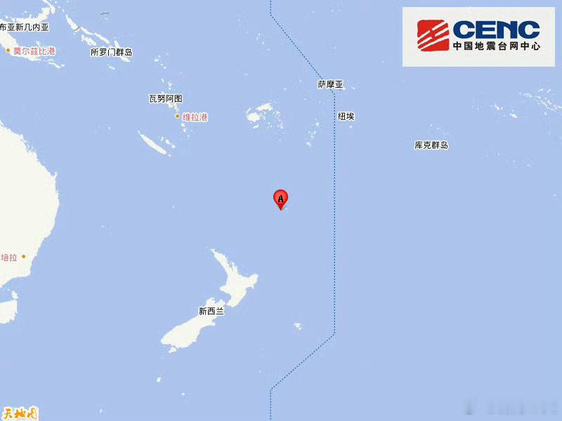 地震快讯中国地震台网自动测定：02月04日18时39分在新西兰克马德克群岛附近（