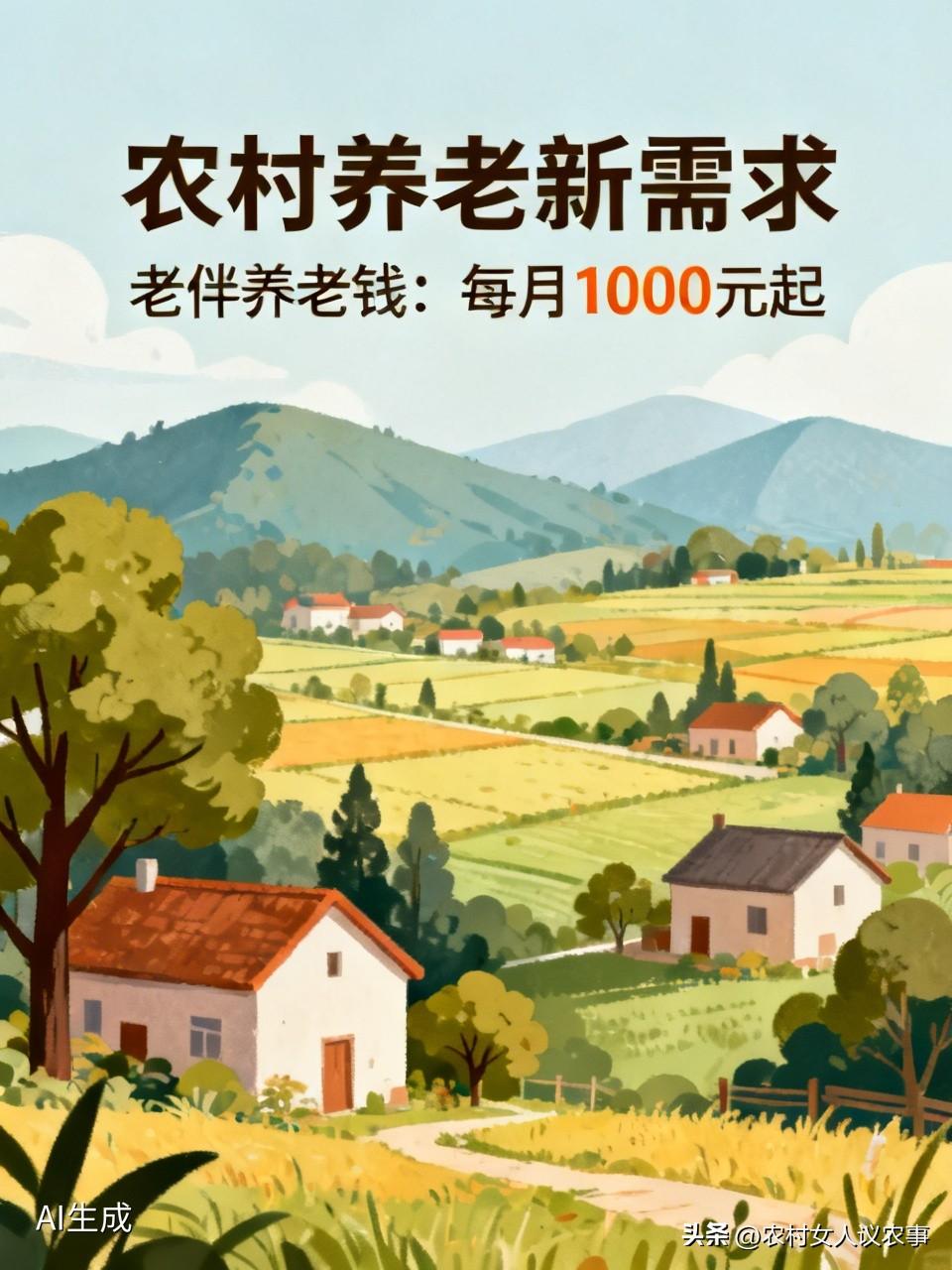 1000块钱是标配！
农村单身老太太找老伴都要求男方每个月给存养老钱。
最少一千