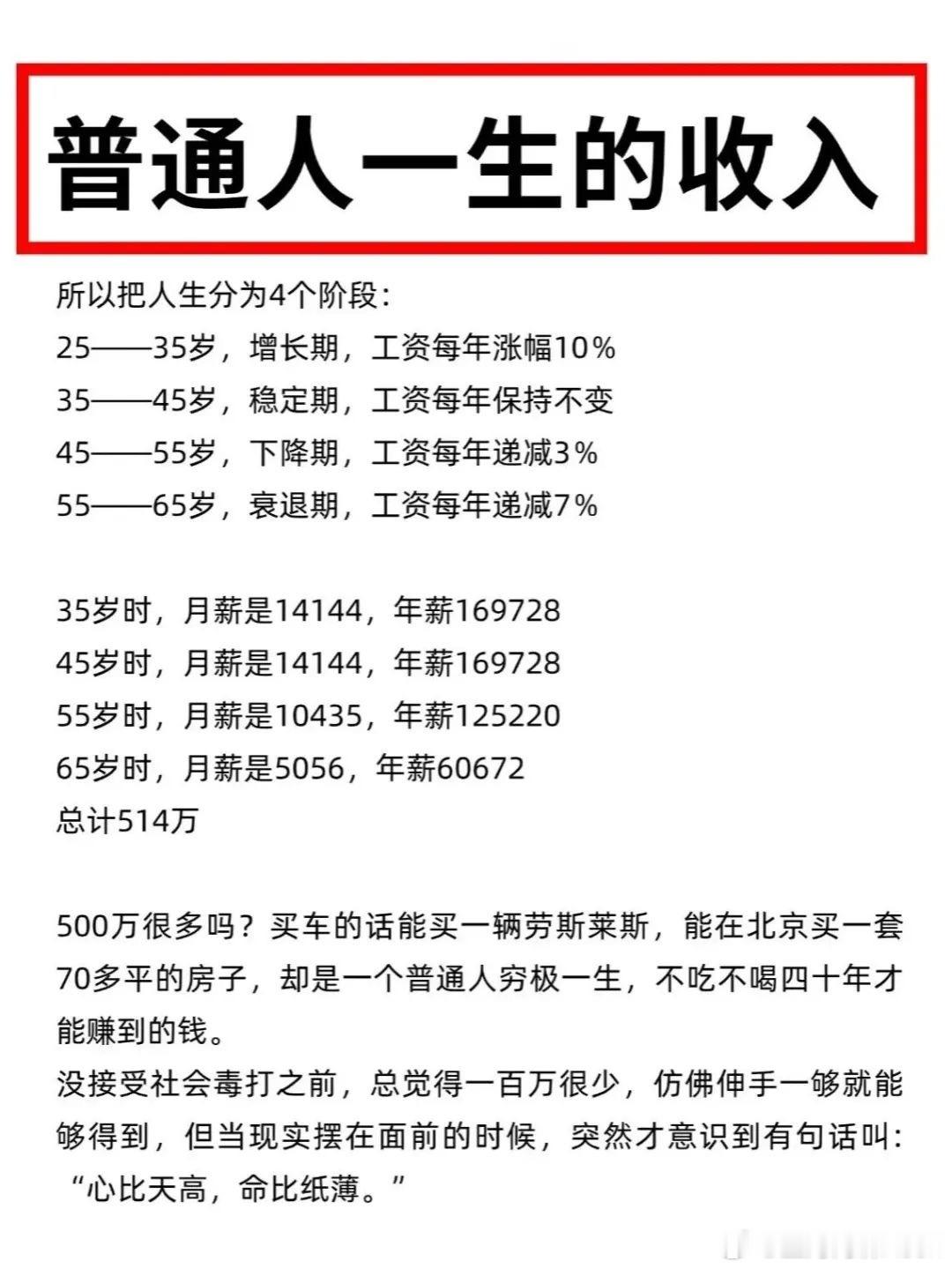 普通人一生的收入，看着还挺扎心的！ ​​​