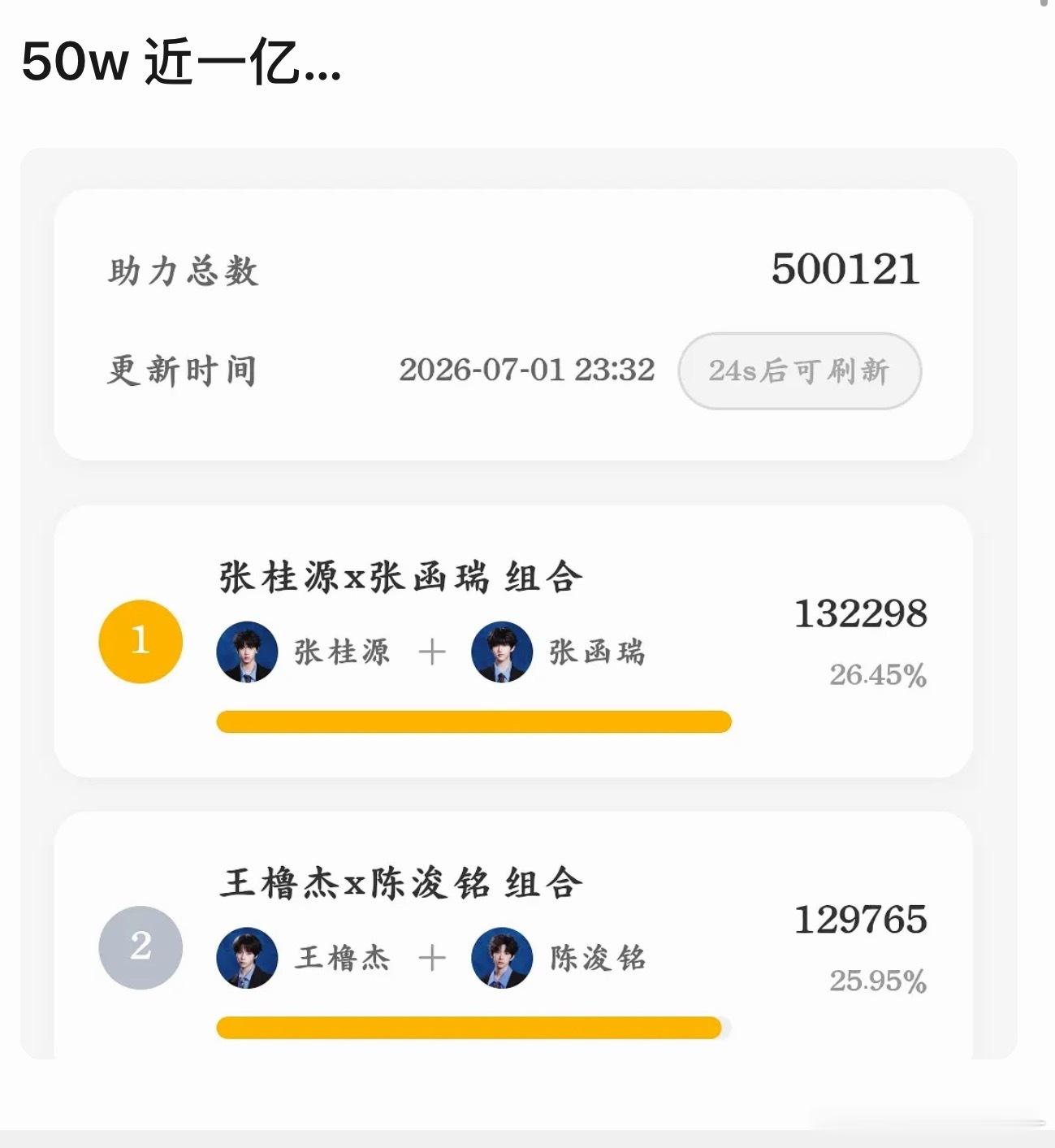 50万个高会一个亿…… TF四代双人舞台投票 双人舞台 弃票