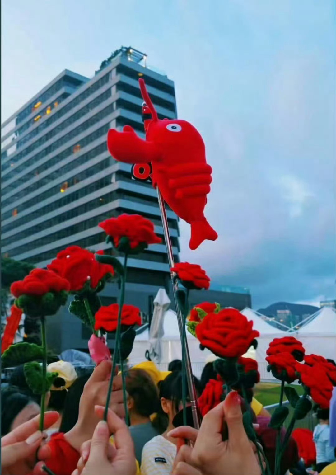肖战肖战香港线下活动 辛苦现场的虾虾们，注意安全 七夕快乐肖战让粉丝多喝水
