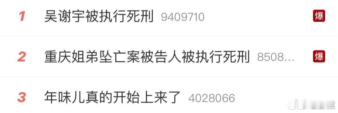#重庆姐弟坠亡案被告人被执行死刑##吴谢宇被执行死刑#双喜临门了属于是，年味真的
