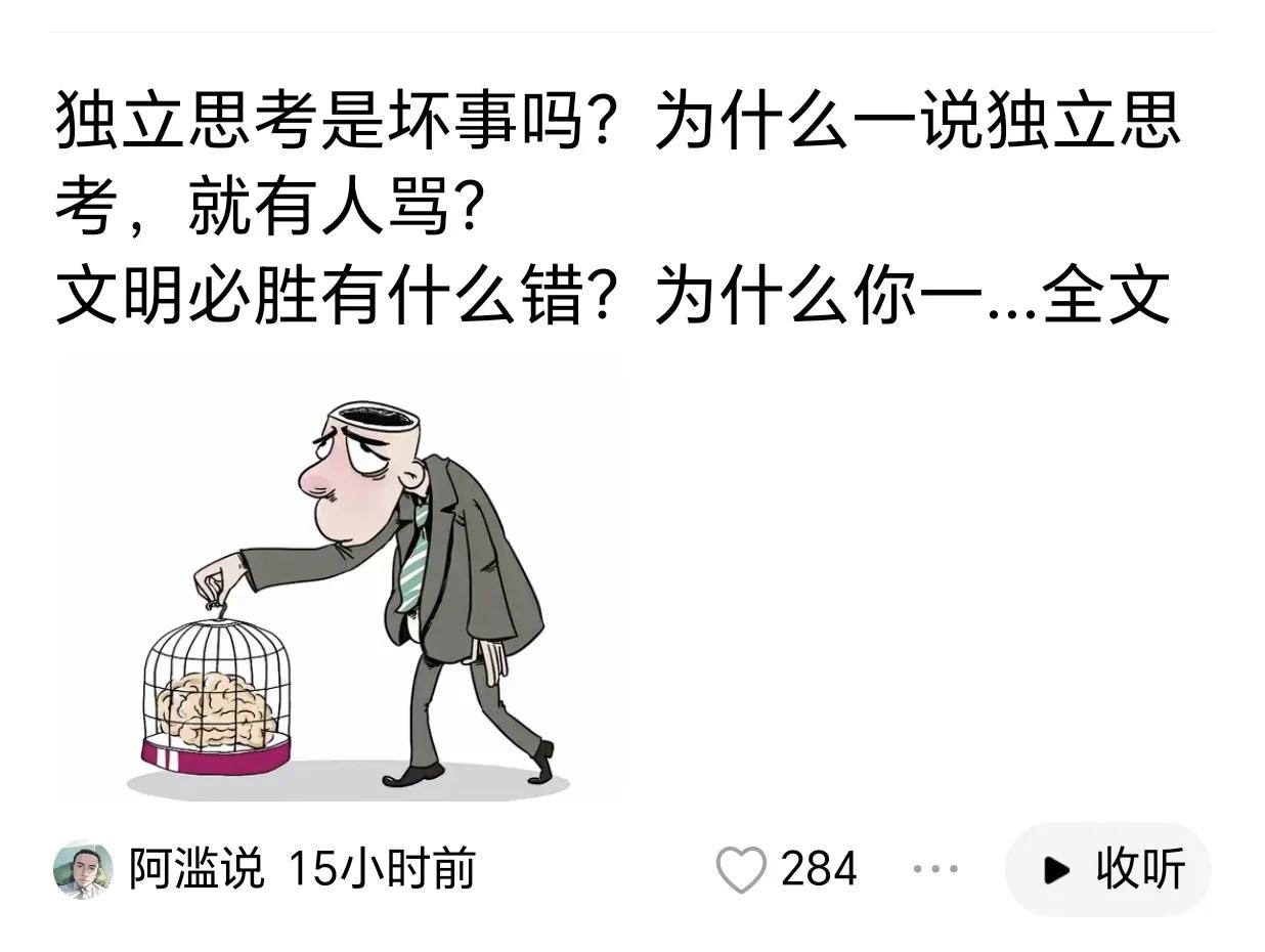 独立思考能明辨是非，不被误导。但独立思考什么才是最关键的，比如一个盗贼肯定是独立