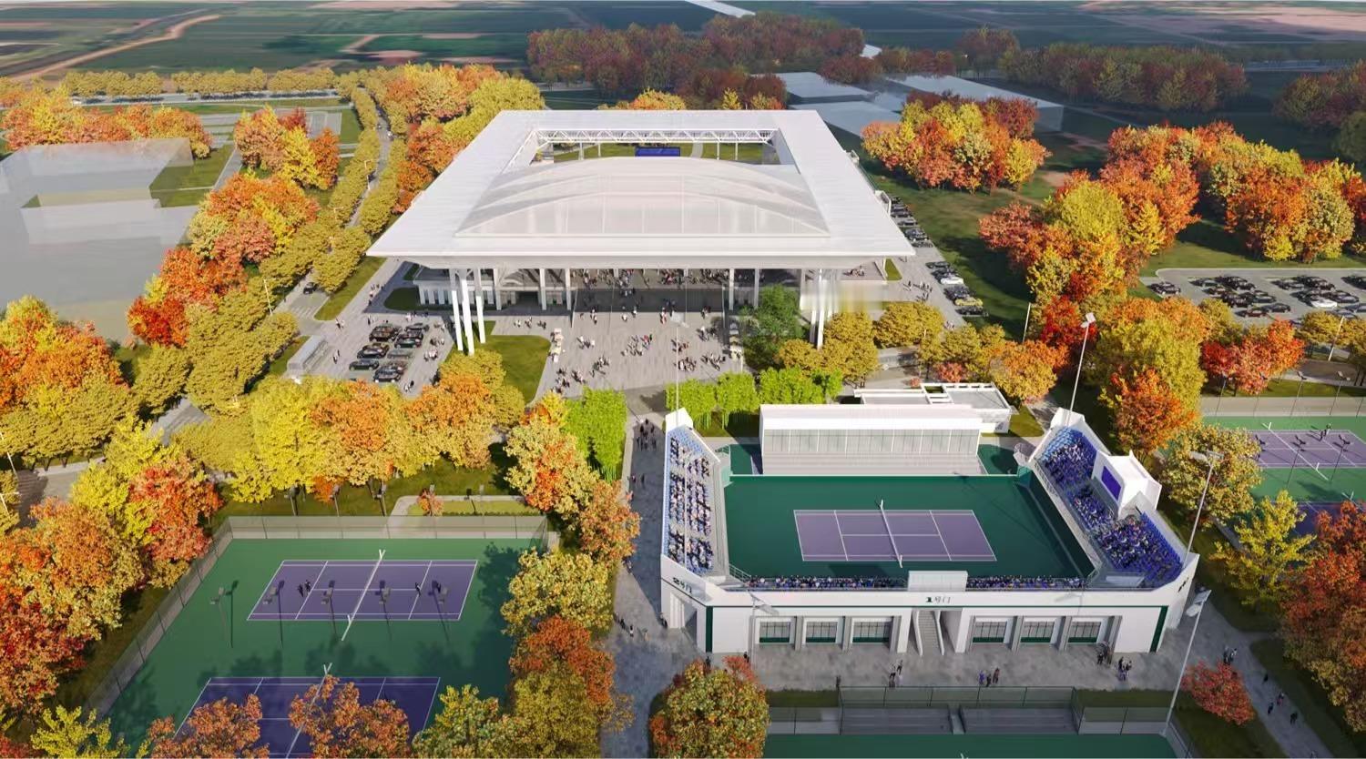 旗忠网球中心二号场改建完成后的效果图，提前给你们泄个密。二号场加盖活动顶棚，上海