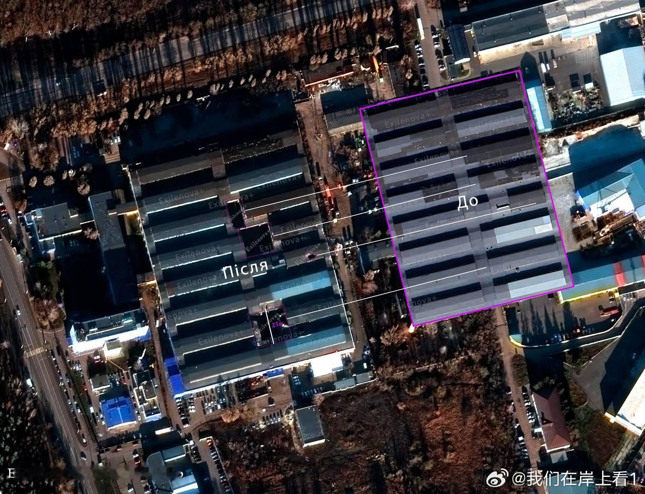 2025年9月23日，四枚“火烈鸟”导弹袭击别尔哥罗德工业区后，卫星图像显示了袭
